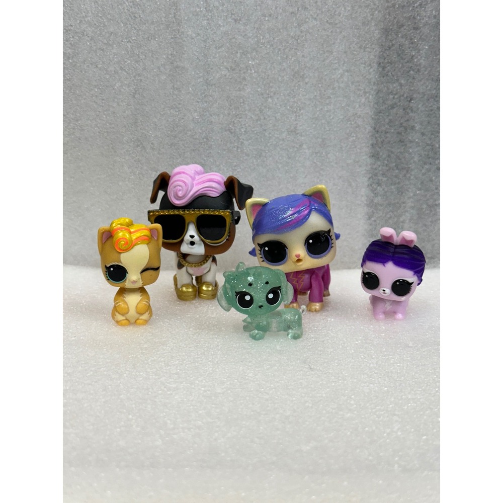 LOL Surprise Pets Lot 5 Mini Figures Glitter Dog Cat Bunny‎ Collectors Pets